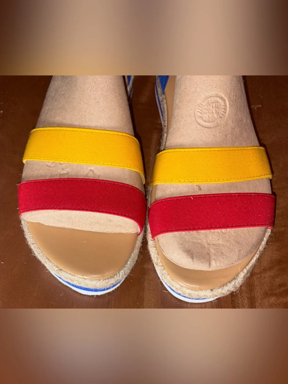 Source Unknown Colorblock Espadrille Wedge Sandals in Blue, Yellow & Red